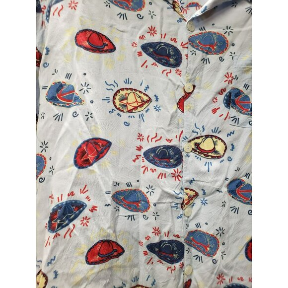 Rowdy Gentleman Hawaiian Shirt Men's L Light Blue Sombrero Print Cotton Viscose - Picture 3 of 7
